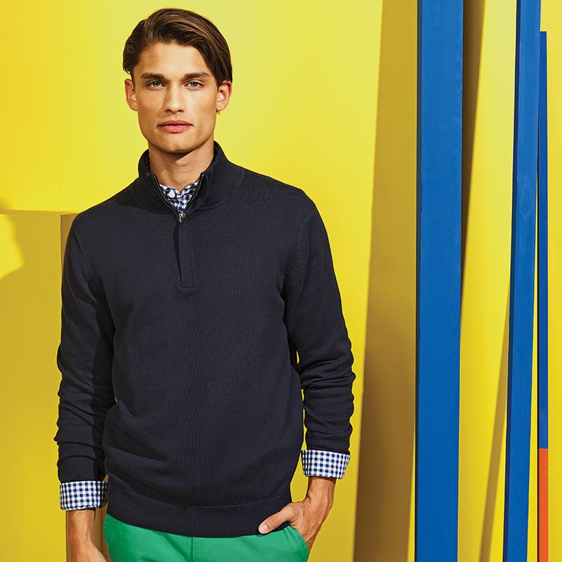 Mens Cotton Blend ¼ Zip Sweater - Black