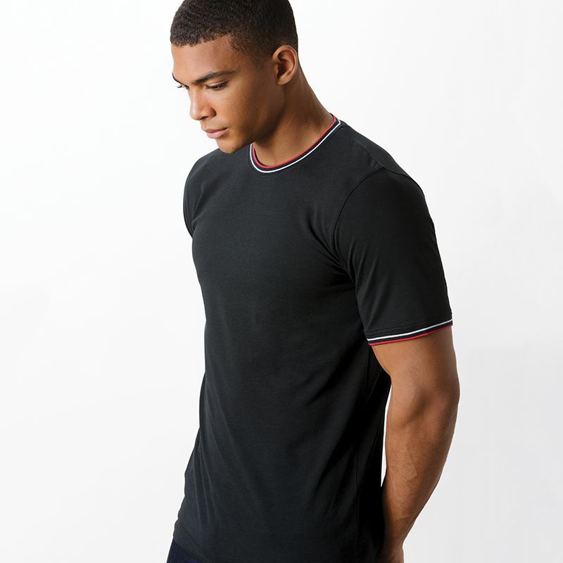 Mens Tipped T-Shirt - Black/White/Red