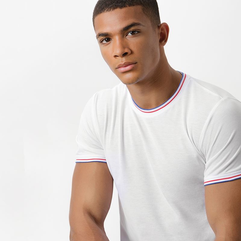 Mens Tipped T-Shirt - White/Red/Royal