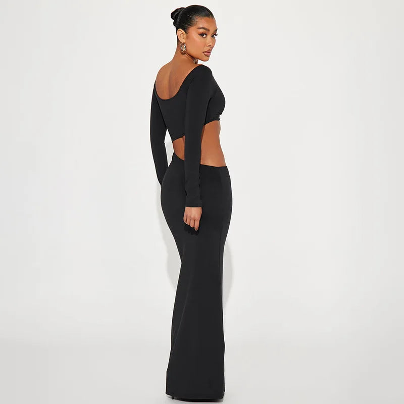 Hollow Out Bodycon Maxi Dress