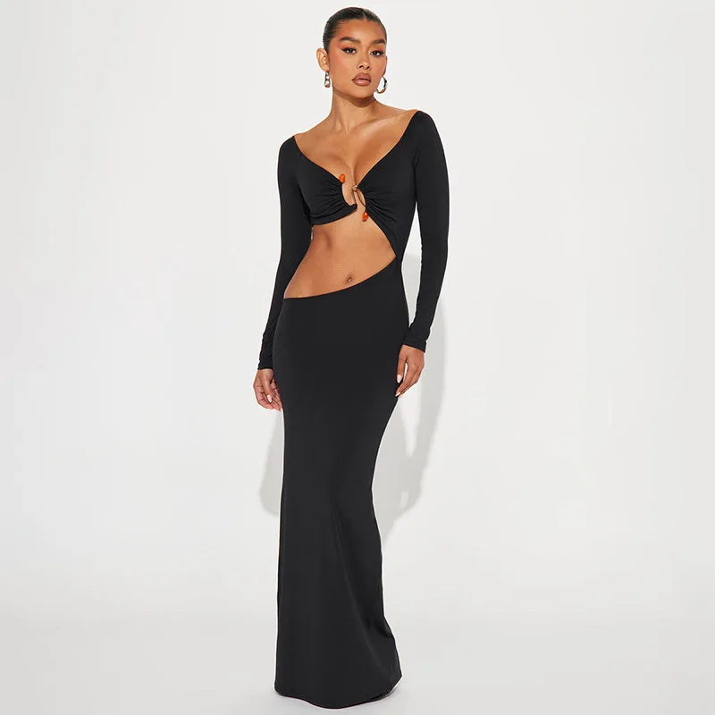 Hollow Out Bodycon Maxi Dress
