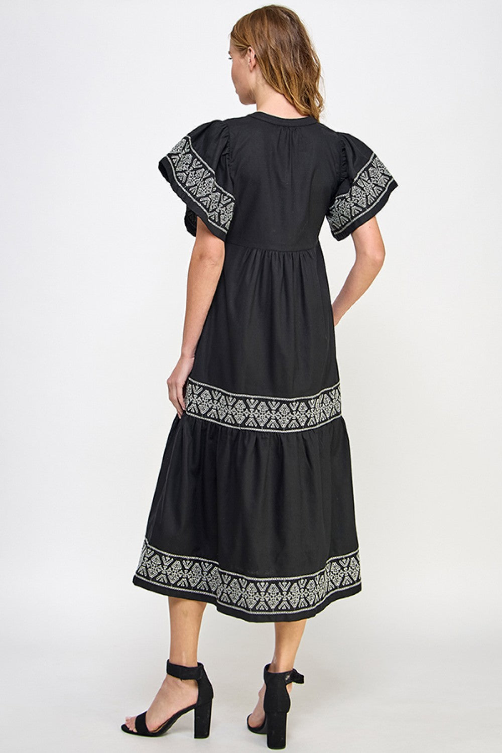 Elegant Black Embroidered Linen Dress