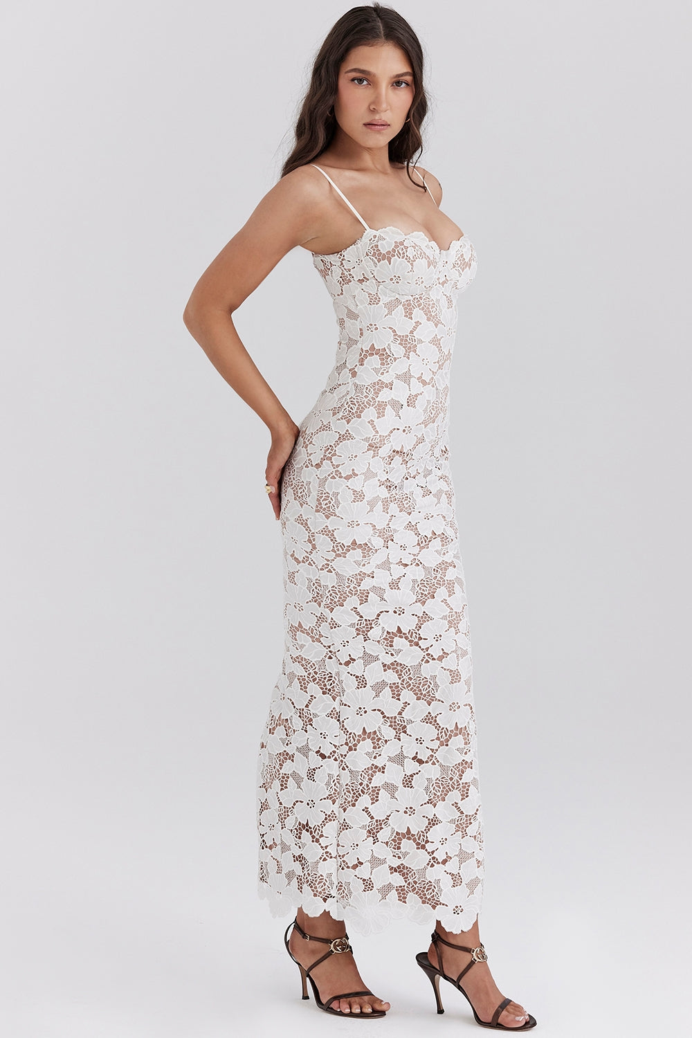 Hollow Out White Lace Sling Dress