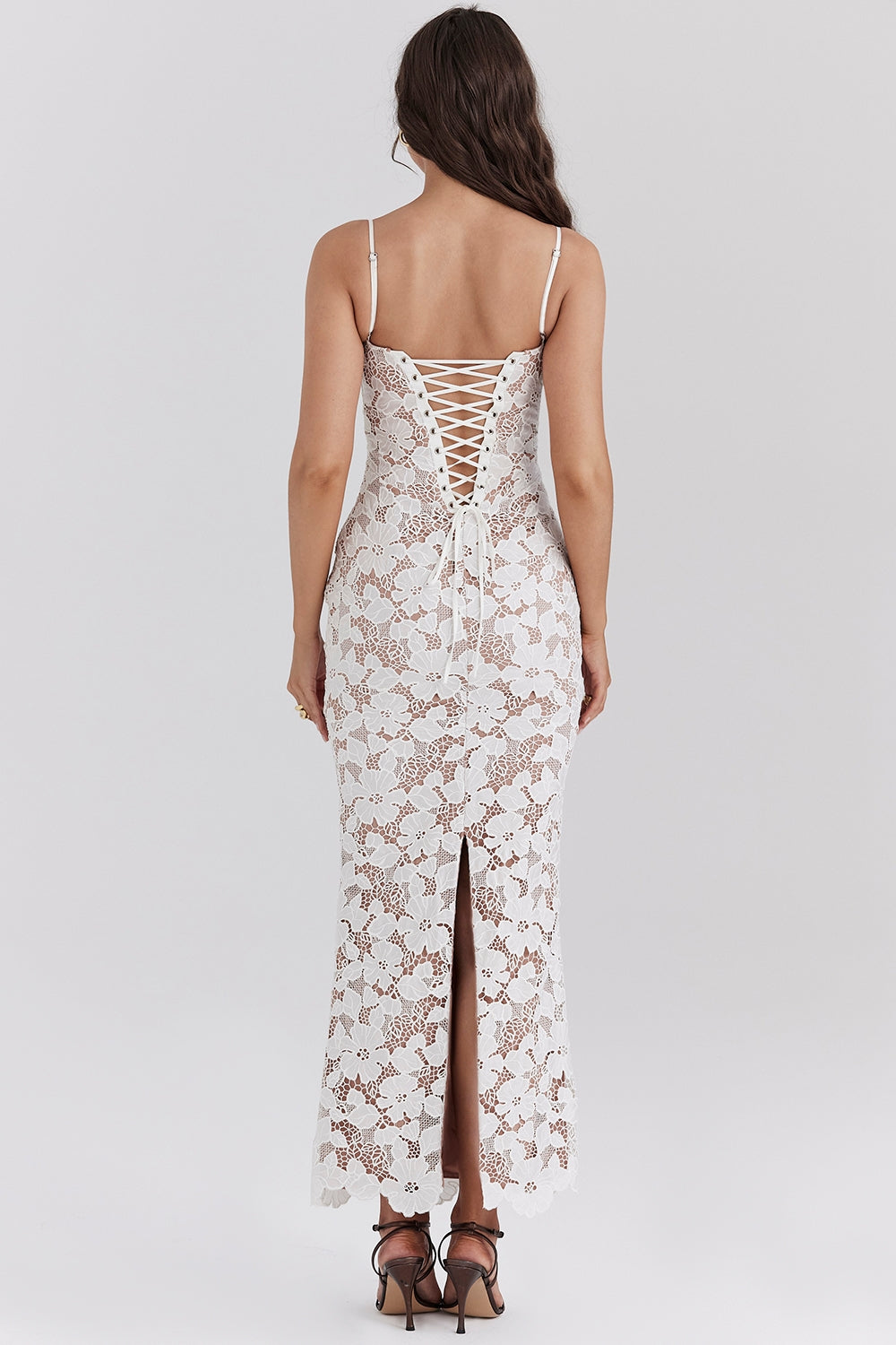 Hollow Out White Lace Sling Dress