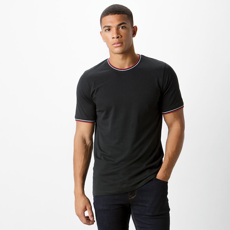 Mens Tipped T-Shirt - Black/White/Red
