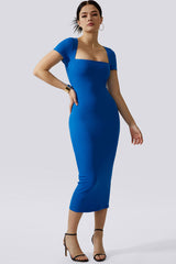 Queen Anne Neckline Dress With Built in Shapewear