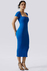 Queen Anne Neckline Dress With Built in Shapewear