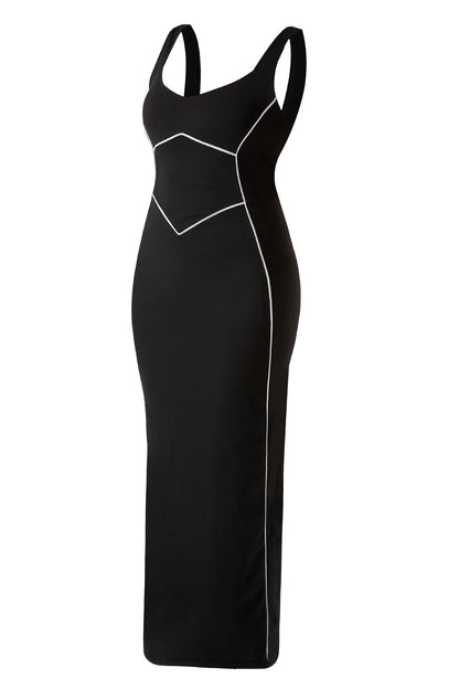 Clashing Colors Maxi Dress With Built-in Shapewear