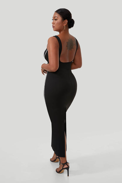 Clashing Colors Maxi Dress With Built-in Shapewear