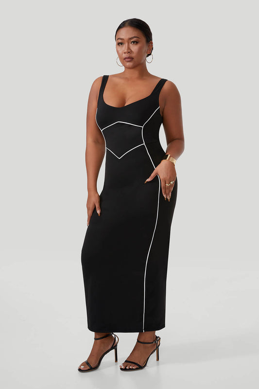 Clashing Colors Maxi Dress With Built-in Shapewear