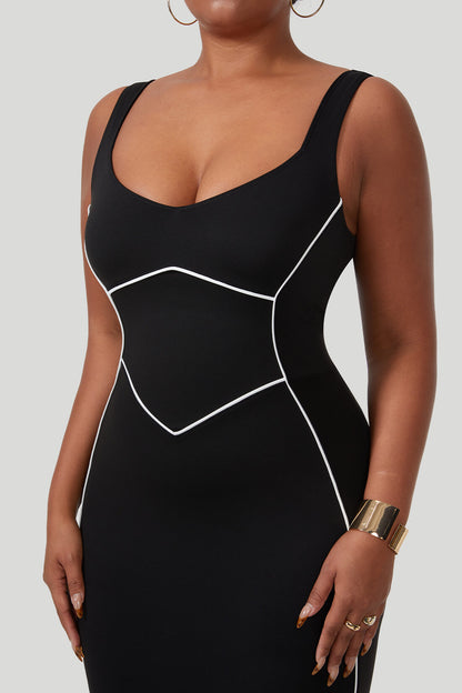 Clashing Colors Maxi Dress With Built-in Shapewear