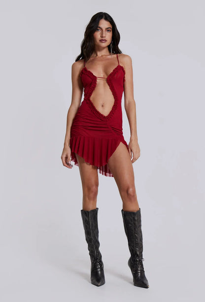 Split Ruffled Beach Strapless Dress