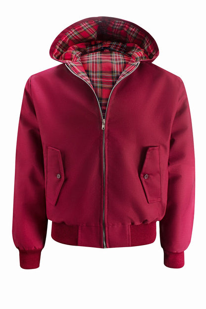 Mens Hooded Harrington Jacket - Burgundy