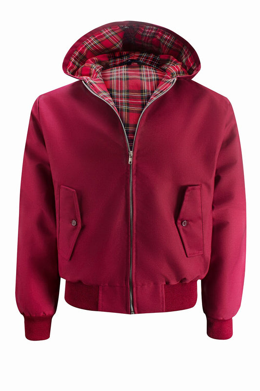 Mens Hooded Harrington Jacket - Burgundy