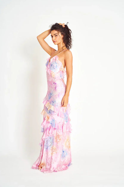 Tropical Elegance Dress with Ruffles