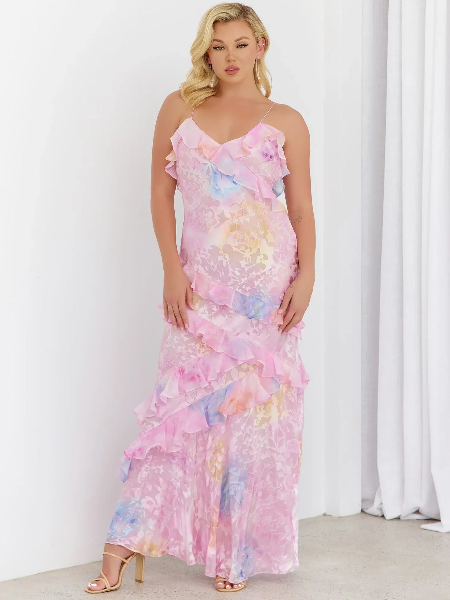 Tropical Elegance Dress with Ruffles