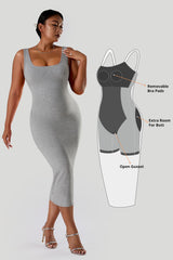 Solid Sleeveless Dress With Built in Shapewear