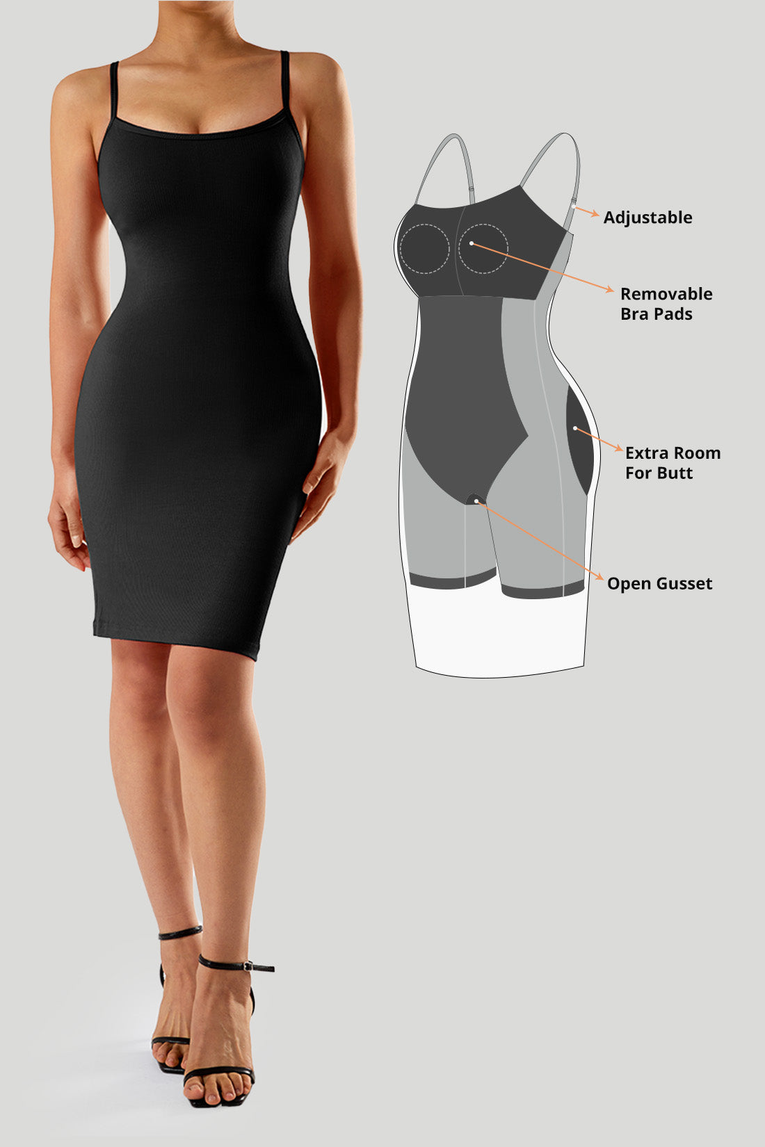 Figurbetontes Kleid mit Spaghettiträgern und integrierter Shapewear