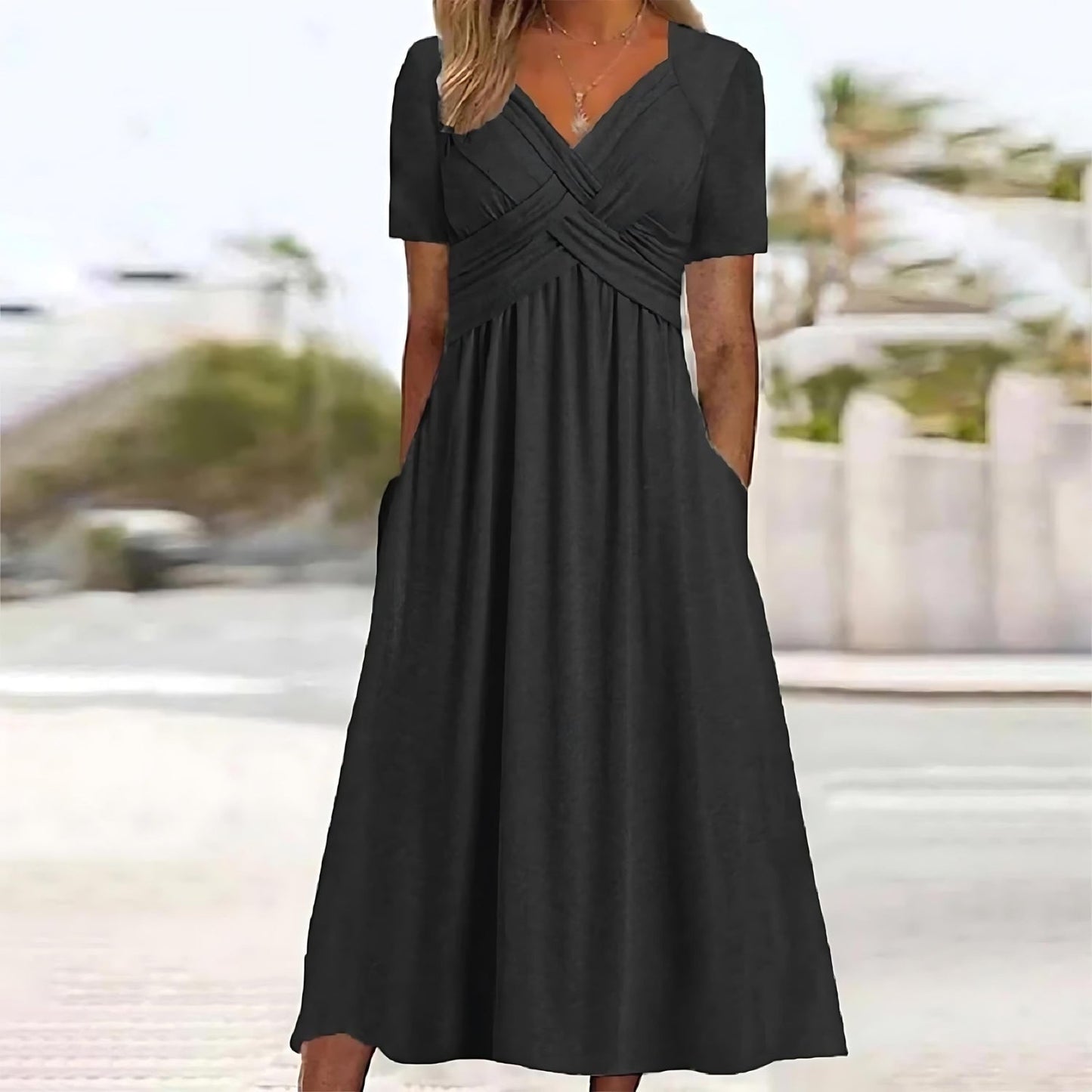 Welvet - Elegant Midi Dress with Tummy Coverage