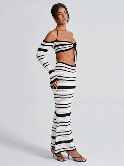 Thin Knit Crop Tops and Long Skirts