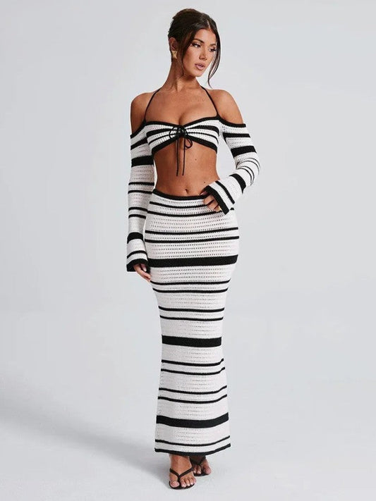 Thin Knit Crop Tops and Long Skirts