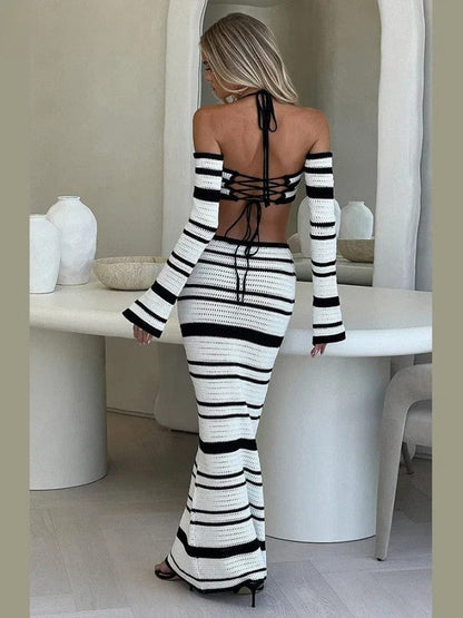 Thin Knit Crop Tops and Long Skirts