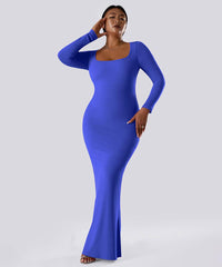 Solid Long Sleeve Dress With Built in Shapewear