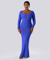 Solid Long Sleeve Dress With Built in Shapewear