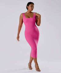 Solid Sleeveless Dress With Built in Shapewear