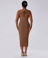 Solid Sleeveless Dress With Built in Shapewear