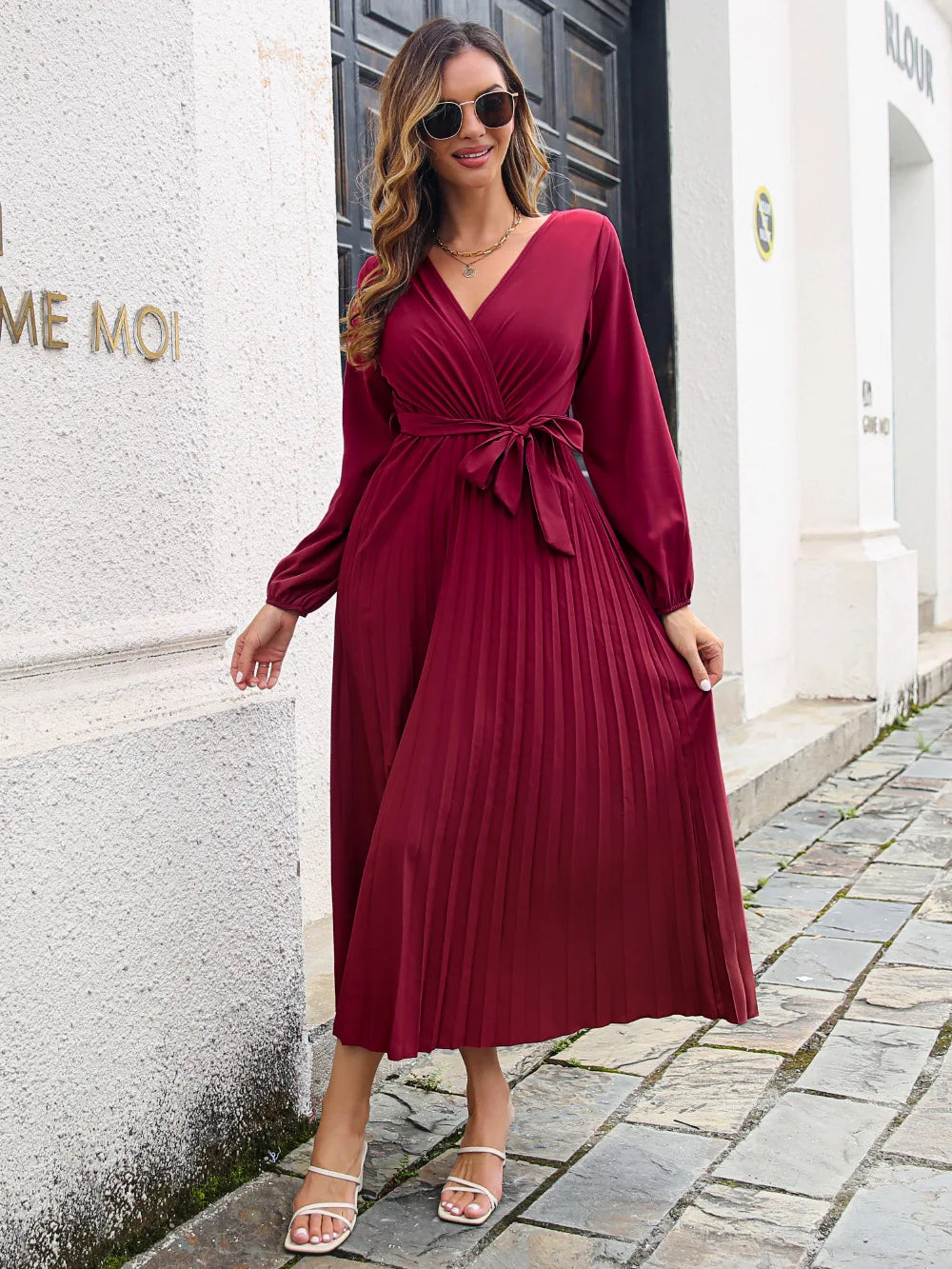 Chic V-Neck Midi Party Dress