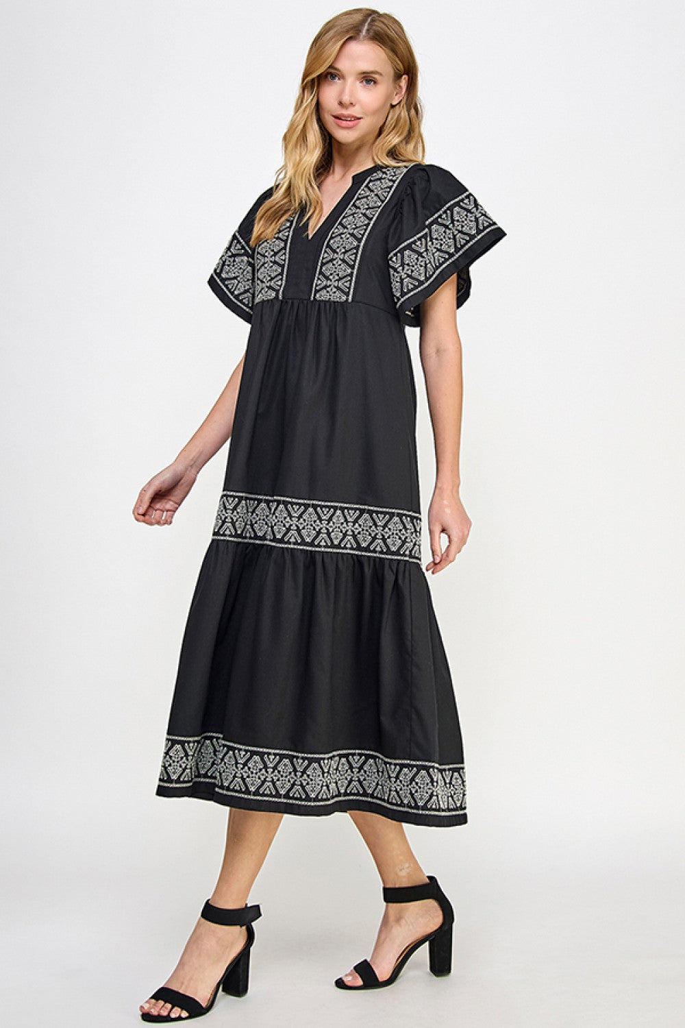 Elegant Black Embroidered Linen Dress