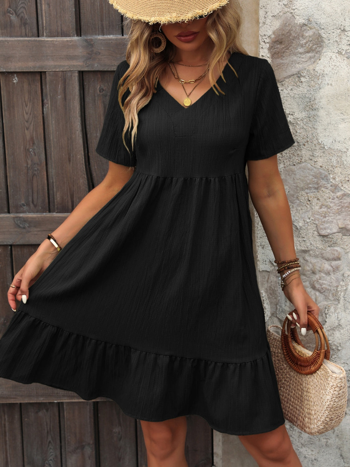 Elegant V-Neck Summer Mini Dress