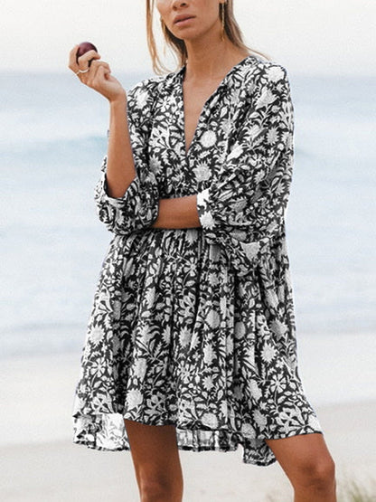Elegant Floral V-Neck Tunic Dress