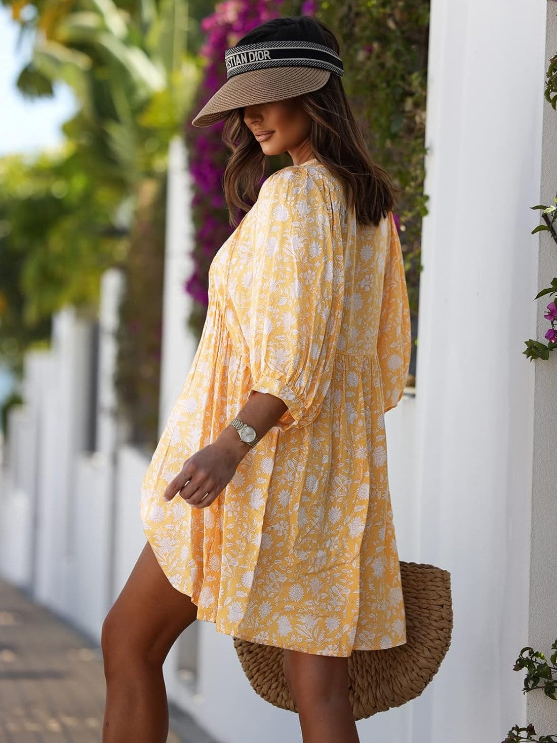 Elegant Floral V-Neck Tunic Dress